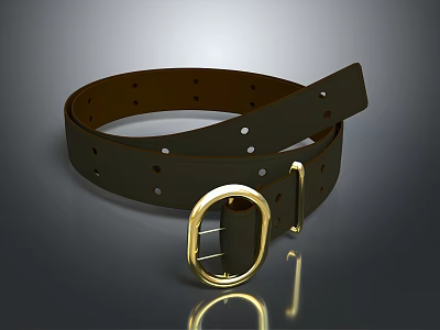 Genuine Brown Leather Belt With Polished Gold Buckle And Simple Design 3d model
