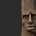 Handcrafted Wooden Tree Stump Sculpture With Human Face Texture Design