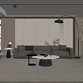Modern Living Room Interior With Gray Sofa Coffee Table Floor Lamp And Green Plants