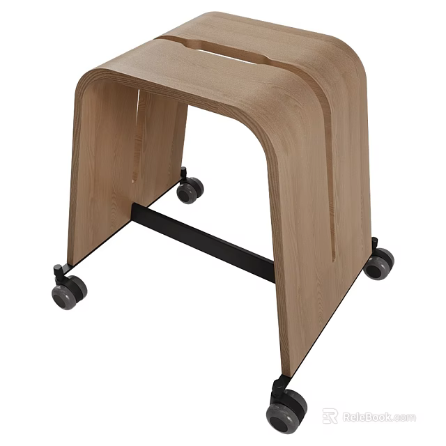 Modern Wooden Stool With Curved Design And Black Wheels For Home Decor 3d model 
