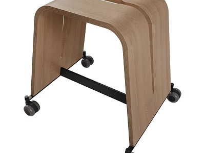 Modern Wooden Stool With Curved Design And Black Wheels For Home Decor 3d model