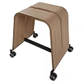 Modern Wooden Stool With Curved Design And Black Wheels For Home Decor