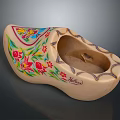 Traditional Dutch Wooden Clog With Colorful Floral Patterns And Hand Painted Artwork
