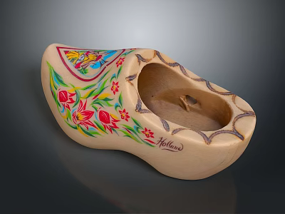 Traditional Dutch Wooden Clog With Colorful Floral Patterns And Hand Painted Artwork 3d model