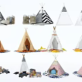 Various Colorful Teepee Tents With Assorted Patterns And Decorative Details