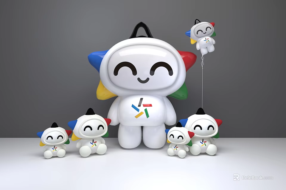 Cute Large And Small Plush Dolls With Colorful Ears And Smiling Faces 3d model 