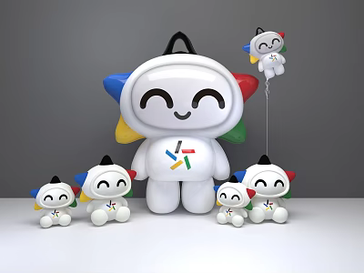 Cute Large And Small Plush Dolls With Colorful Ears And Smiling Faces 3d model