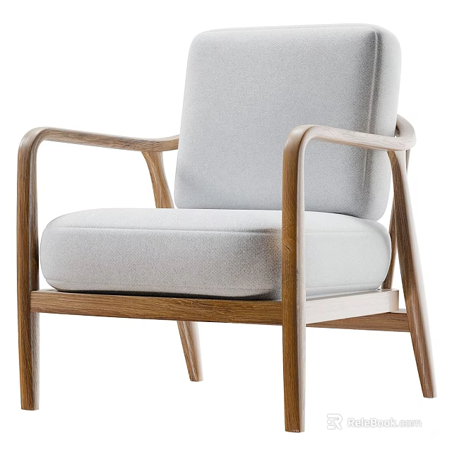 Modern Light Gray Fabric Accent Chair With Wooden Frame And Armrests 3d model 
