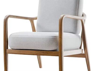 Modern Light Gray Fabric Accent Chair With Wooden Frame And Armrests 3d model
