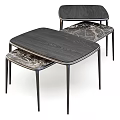 Modern Coffee Table With Black Wooden Top And Marble Pattern Shelf Metal Legs