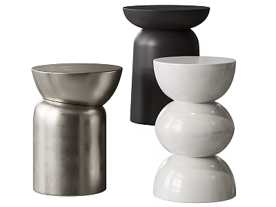 Modern Side Tables In Silver Black White With Unique Ceramic Metallic Shapes For Living Room 3d model