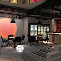 Modern Bar Interior With Illuminated Stepping Stones Neon Lights And Moon Decor