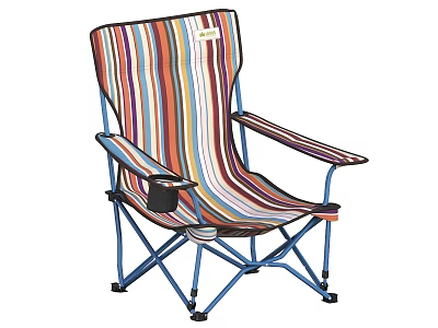 Outdoor Chair with Colorful Striped Design Blue Metal Frame Armrests for Camping Picnic Portable 3d model