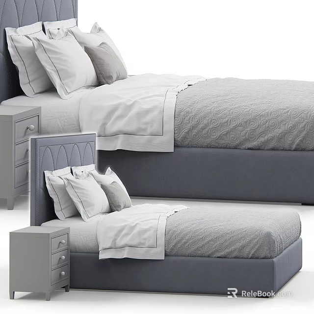 Double Bed With Gray Headboard White Bed Sheets And Decorative Pillows 3d model