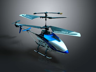 Blue And White Remote Control Helicopter Toy With Dual Rotors And Sleek Body Design 3d model