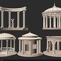 Ornate Antique Architectural Scene Components With Columns Domes Gazebos And Railings