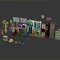 Vintage and Modern Computer Equipment With Desks Chairs Printers Clocks And Office Plants