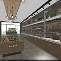 Modern Dessert Shop Interior With Eiffel Tower Murals Dessert Display Counter And Wooden Tables