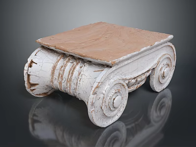 Small Table With Wooden Top And White Carved Legs On Black Background With Reflection 3d model