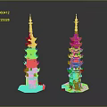 Twin Traditional Chinese Pagodas With Colorful Multi tiered Structure And Spire Tops