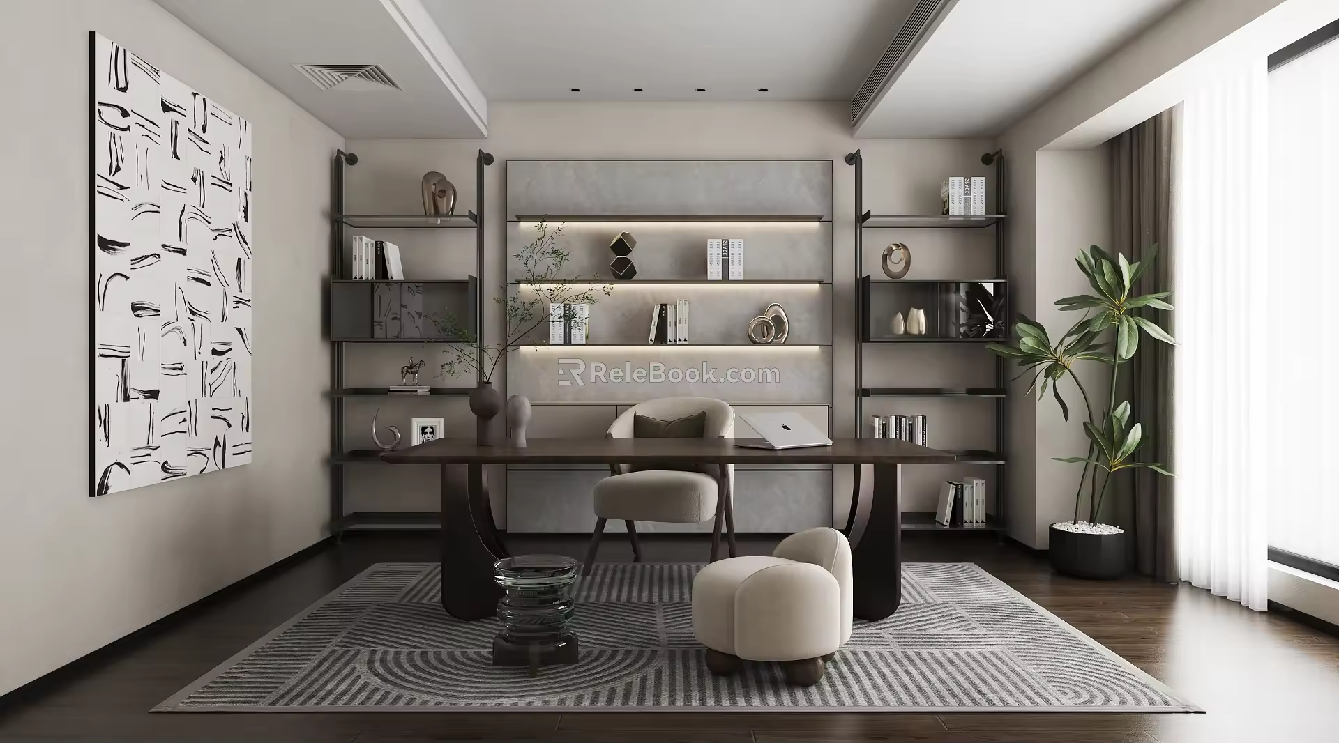 Modern Study Column Bookcase Study 3d model