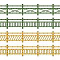Various Green And Yellow Decorative Fence Designs With Different Rail Patterns 3d model