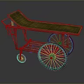 Vintage Rusty Handcart With Metal Structure Wooden Flatbed And Large Spoked Wheels