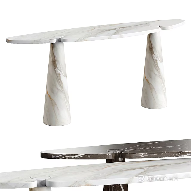 Elegant Modern Console Table With Marble Surface And Tapered Legs Design 3d model 