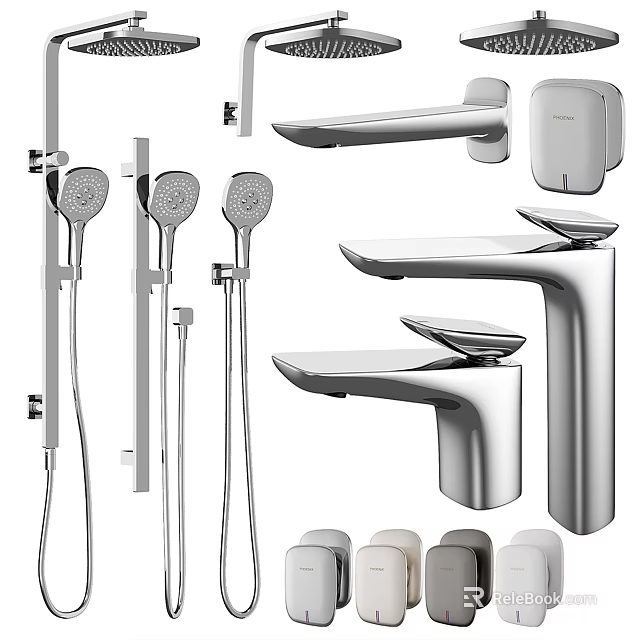 Modern Chrome Bathroom Fixture Set With Shower Heads Faucets Handheld Showers And Bars 3d model 