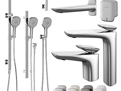 Modern Chrome Bathroom Fixture Set With Shower Heads Faucets Handheld Showers And Bars 3d model