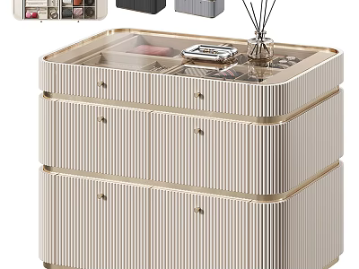 Beige Striped Jewelry Cabinet with Transparent Top Cover and Multiple Drawers for Jewelry Storage 3d model