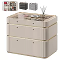 Beige Striped Jewelry Cabinet with Transparent Top Cover and Multiple Drawers for Jewelry Storage
