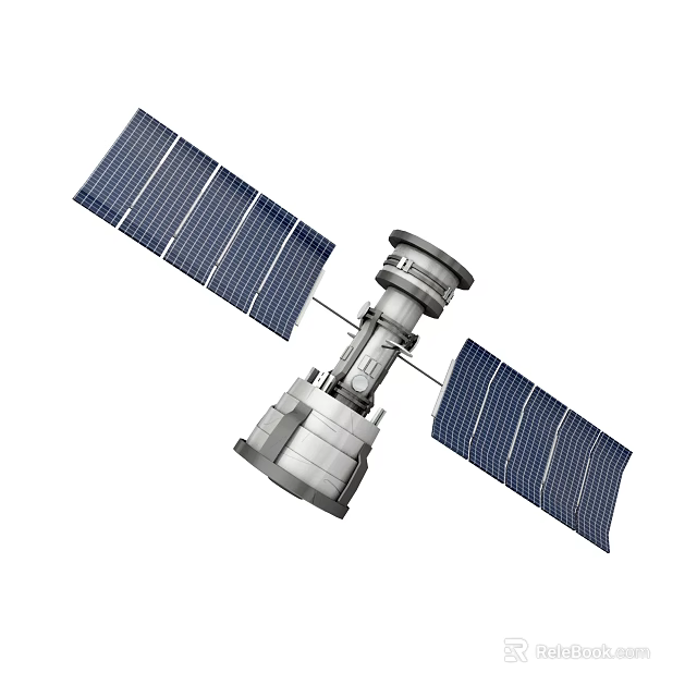 Satellite with Extended Solar Panels and Metallic Main Structure Design 3d model 