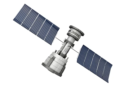 Satellite with Extended Solar Panels and Metallic Main Structure Design 3d model