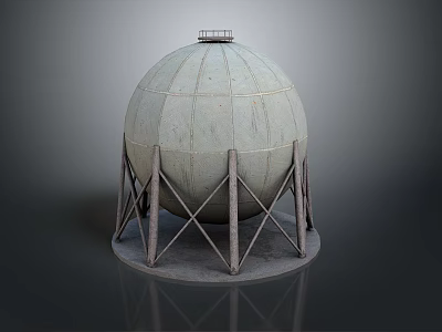 Spherical Industrial Storage Equipment With Steel Support Structure And Flat Base Design 3d model