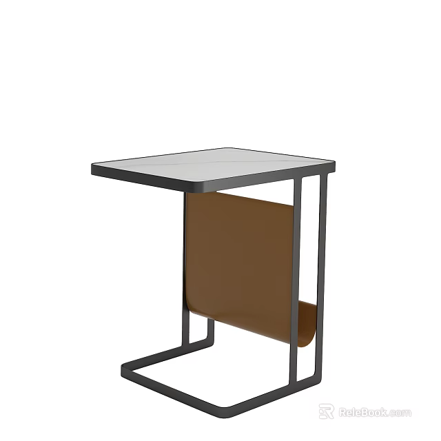 Modern Corner Table with Metal Frame Light Colored Top and Brown Storage Section 3d model 