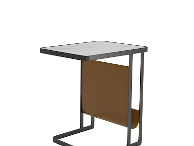 Modern Corner Table with Metal Frame Light Colored Top and Brown Storage Section 3d model