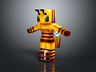 Minecraft Pixel Bee Character With Yellow Black Stripes And Blue Eyes Standing Pose 3d model