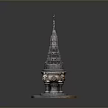 Intricate Carved Sculpture Tower Like Structure With Elephants At Base And Marble Pedestal