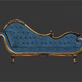 Elegant Blue Sofa With Gold Accents Carved Details And Decorative Pillow
