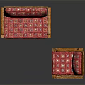 Traditional Sofa Set With Wooden Frame And Red Geometric Patterned Cushions For Living Room