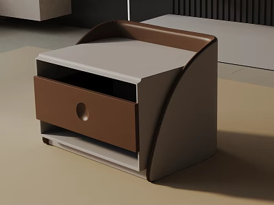 Modern Curved Side Table With Brown Drawer And Light Gray Top Surface 3d model