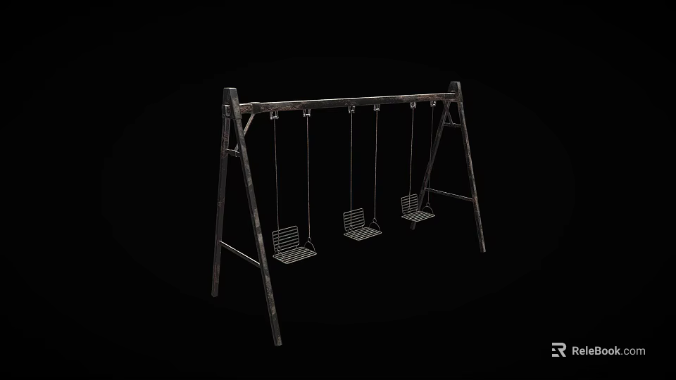 Metal Outdoor Swing with Three Mesh Seats and Sturdy Frame Structure Design 3d model 