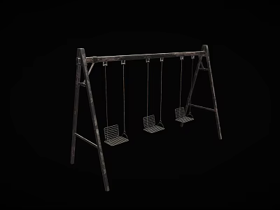 Metal Outdoor Swing with Three Mesh Seats and Sturdy Frame Structure Design 3d model