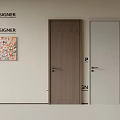Modern Hinged Doors in Dark Brown and Light Gray with Colorful Painting on Wall