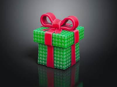 Decorative Green Gift Box With Red Bow Red Ribbon And White Patterns 3d model