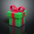 Decorative Green Gift Box With Red Bow Red Ribbon And White Patterns