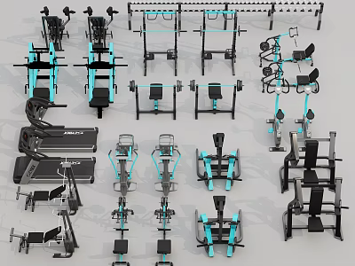 Diverse Fitness Equipment Collection With Treadmills Dumbbells Weight Racks And Exercise Machines 3d model