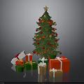 Festive Christmas Tree With Star Top Red Ribbons And Colorful Gift Boxes