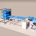 Industrial Conveyor Belt System With Blue Rollers And Metal Frame Structure